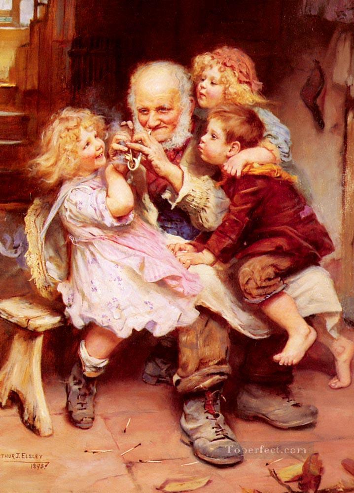 Grands parents Favoris idyllique enfants Arthur John Elsley enfants animaux Peintures à l'huile